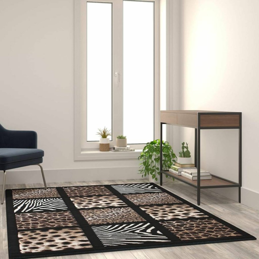 Flash Furniture 5' x 7' Animal Print Area Rug - Cheetah, Leopard, Zebra & Giraffe Design - Olefin Indoor Rug with Raised Squares - Menagerie Collection