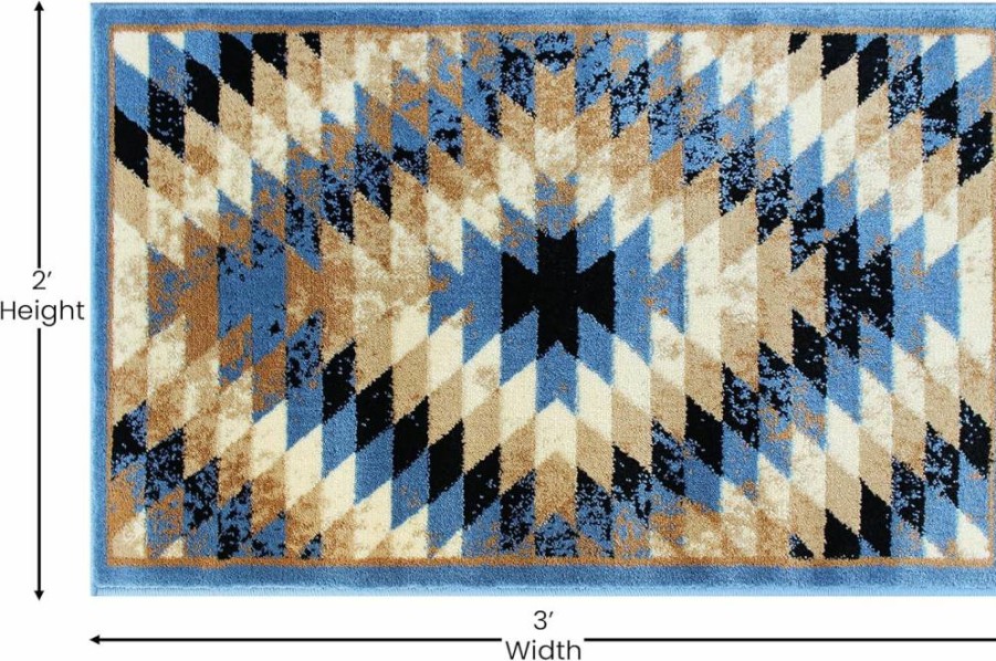 Flash Furniture Teagan 6' x 9' Southwestern Area Rug - Turquoise Olefin with Jute Backing for Living Room, Bedroom, Entryway