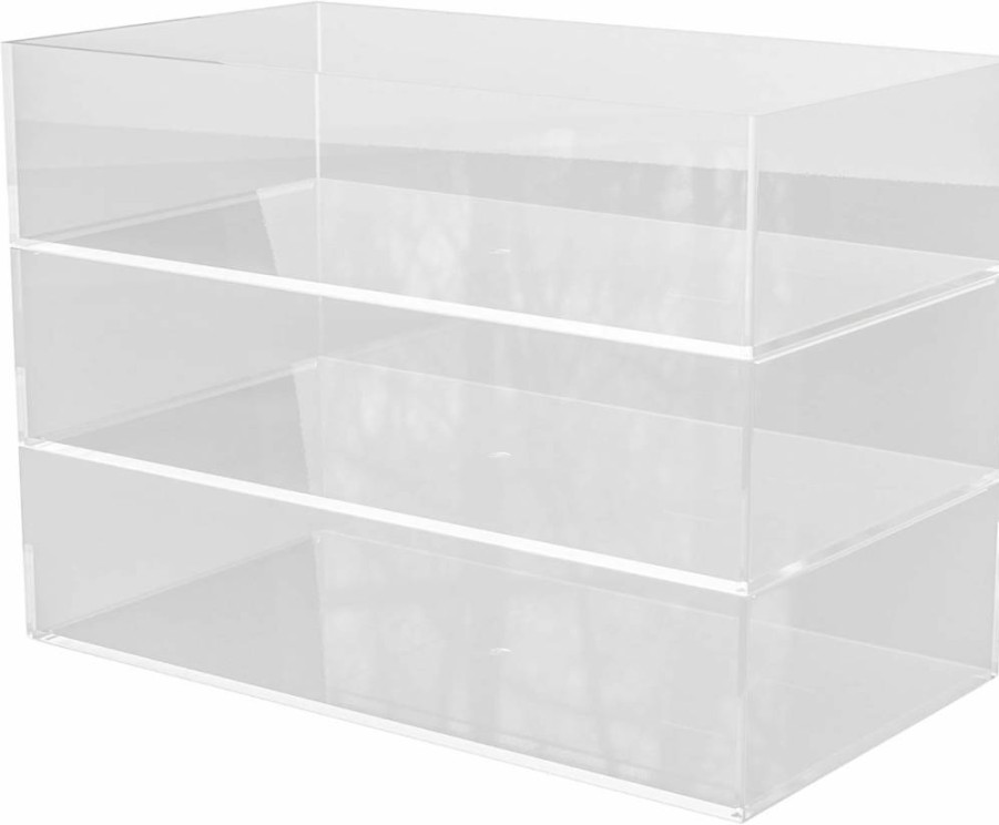 Martha Stewart Stackable Plastic Organizer Tray - Desktop Storage for Office, Kitchen, Vanity - 2 Small & 1 Medium Slide-Top Bins
