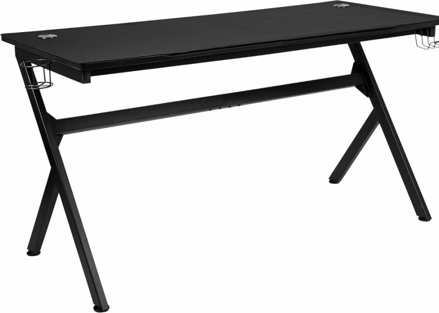 Flash Furniture Duncan 55-Inch Extra Wide Gaming Desk with Headphone Hook, Cup Holder & Free Mouse Pad - Large Computer Desk for Gamers