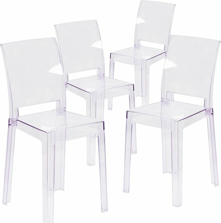 Flash Furniture Emilie Transparent Crystal Square Back Ghost Chair - Modern Clear Acrylic Seating