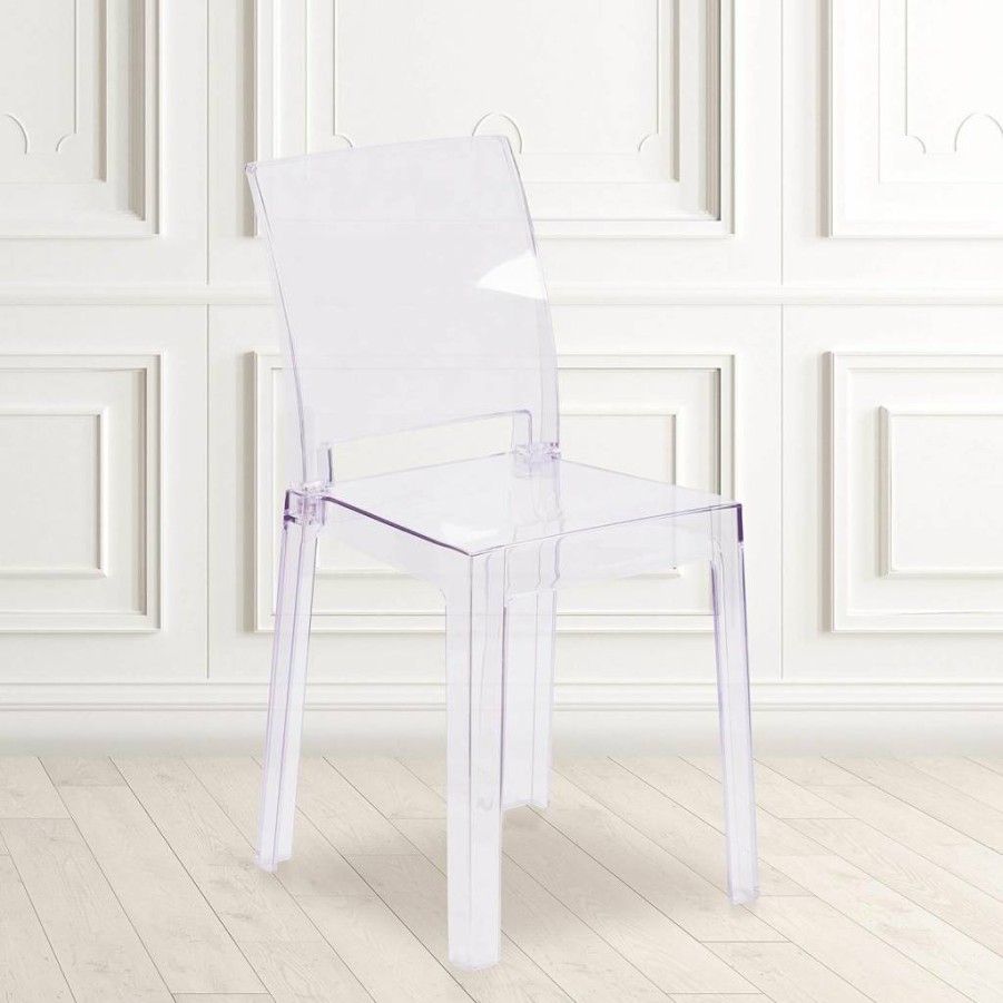 Flash Furniture Emilie Transparent Crystal Square Back Ghost Chair - Modern Clear Acrylic Seating