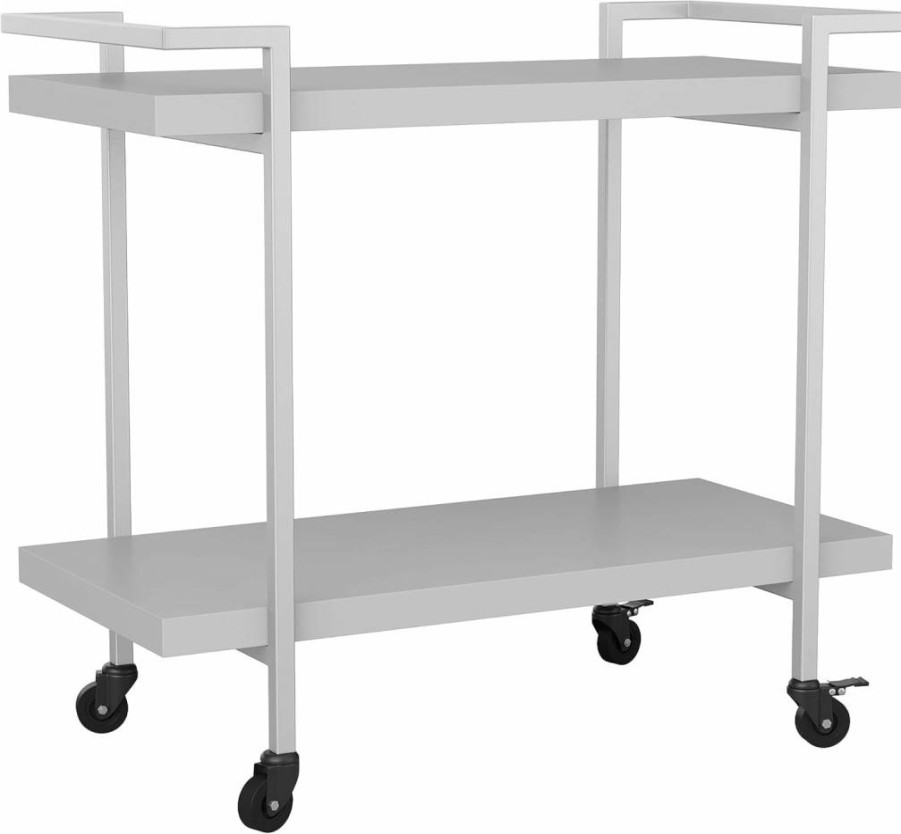 Martha Stewart 2-Tier Mobile Office Cart with Printer Storage in Gray and Brushed Nickel Frame