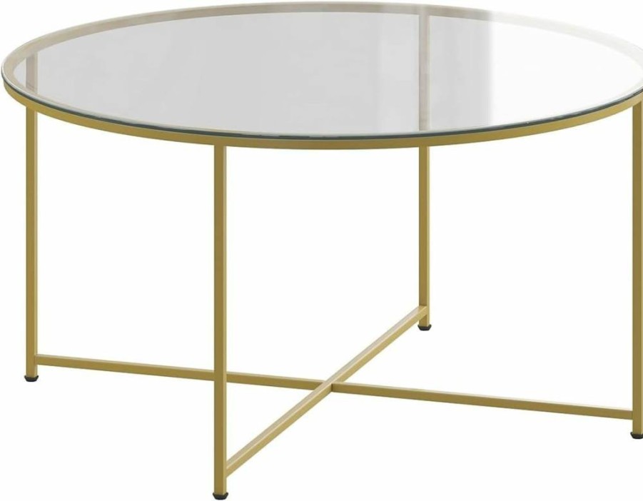 Flash Furniture Greenwich Modern Coffee Table - Clear Glass Top with Brushed Gold Crisscross Frame - Contemporary Living Room Center Table