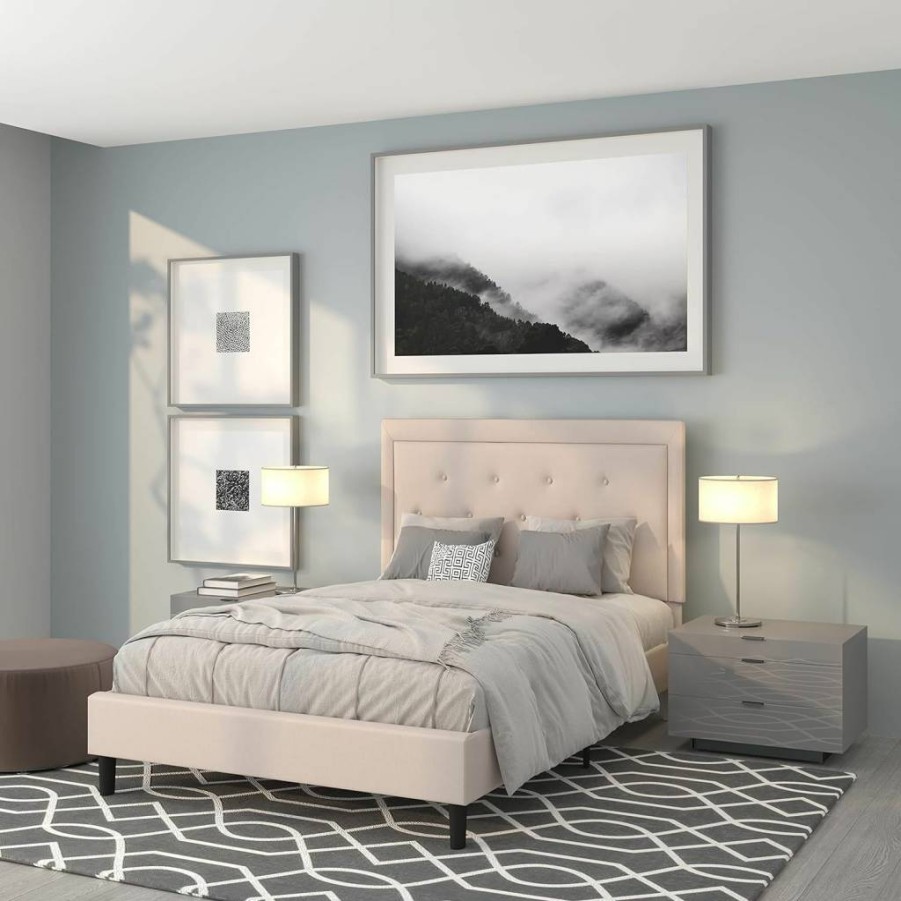 Flash Furniture Queen Size Bed Frame with Headboard - Sturdy Platform Bed for Modern Bedrooms