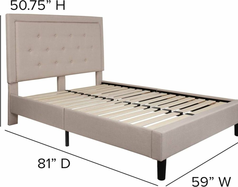 Flash Furniture Queen Size Bed Frame with Headboard - Sturdy Platform Bed for Modern Bedrooms