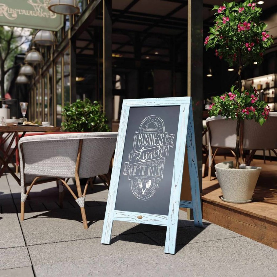 Flash Furniture 30"x20" Double-Sided Magnetic Chalkboard Sign - Freestanding Black Wood Frame - Indoor/Outdoor Reversible Chalk Board for Home Office School Business