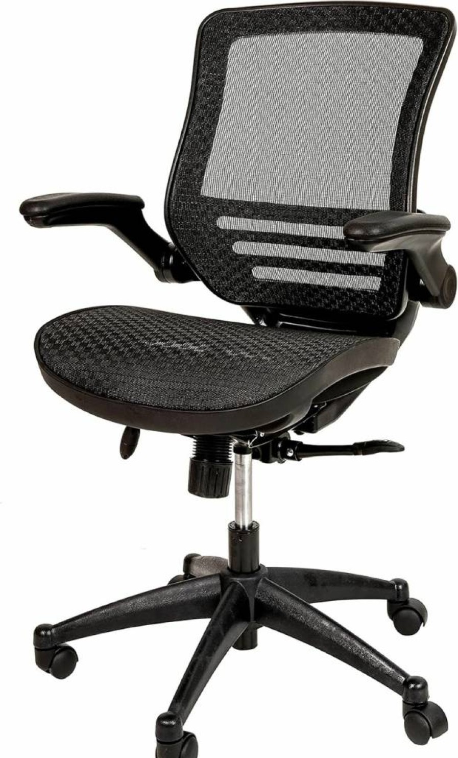 Flash Furniture Mid-Back Mesh Executive Office Chair with Swivel & Flip-Up Arms - Transparent Black Mesh & Black Frame
