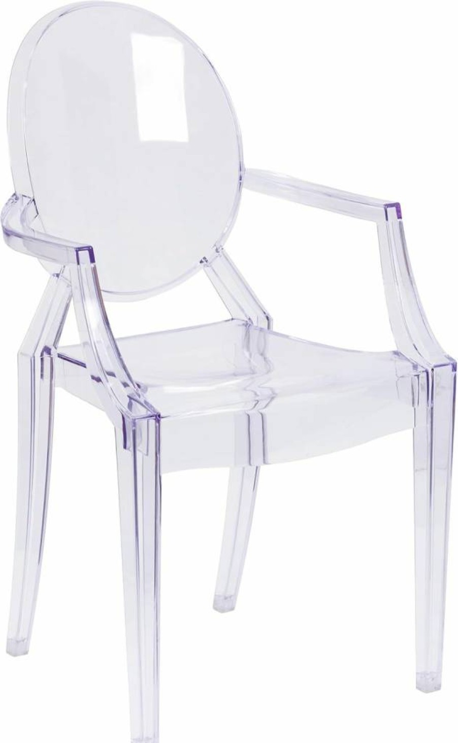 Flash Furniture Stackable Transparent Crystal Ghost Chair for Indoor/Outdoor Dining & Accent, Curved Arms & Contoured Seat