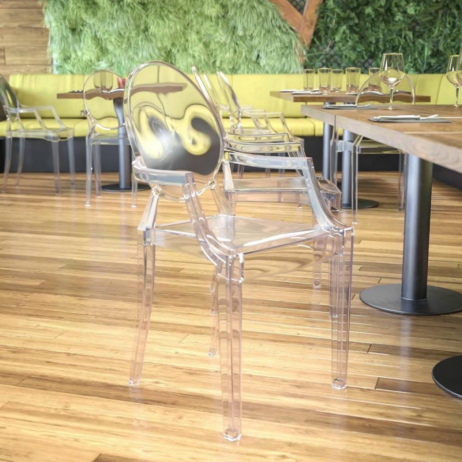 Flash Furniture Stackable Transparent Crystal Ghost Chair for Indoor/Outdoor Dining & Accent, Curved Arms & Contoured Seat