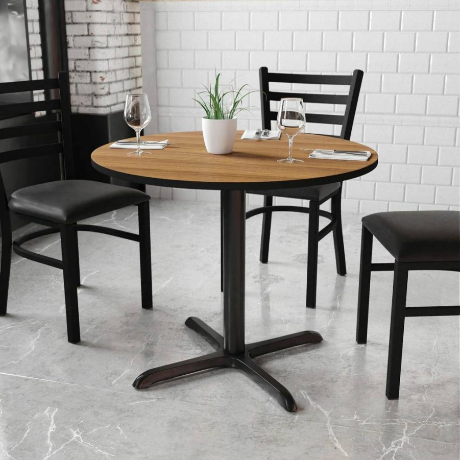 Flash Furniture 36-Inch Round Graniss Laminate Dining Table with 30-Inch Square Base, Natural Finish