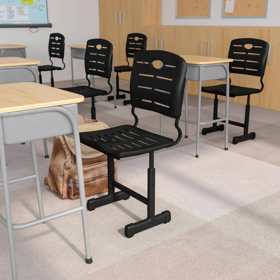 Flash Furniture Adjustable Black Student Chair with Swivel Pedestal Base for School or Office