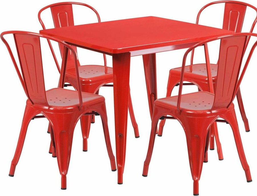 Flash Furniture 5-Piece Black Metal Dining Set - 31.5" Square Table & 4 Stackable Chairs for Indoor/Outdoor Use
