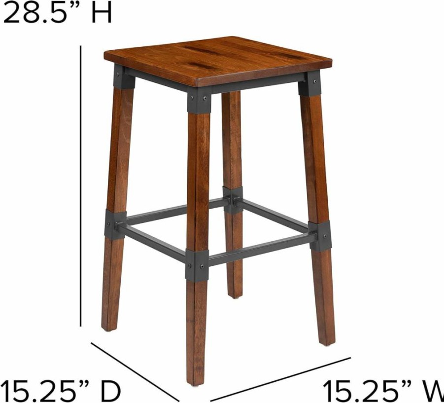 Flash Furniture Jackson 2-Pack Rustic Walnut Industrial Dining Chairs, Antique Brown Wooden Seats for Kitchen & Restaurant