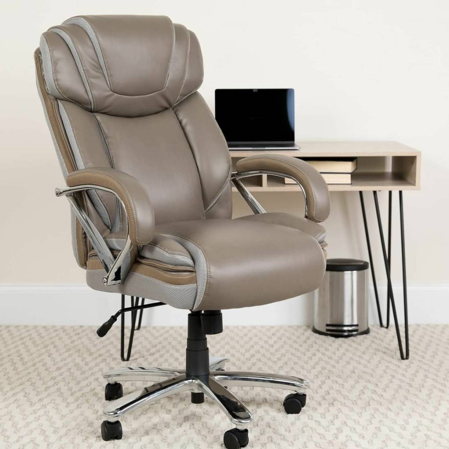 Flash Furniture Hercules Series 500 LB Capacity Executive Office Chair - Extra Wide Ergonomic Swivel Chair with Taupe Leathersoft Upholstery, Big & Tall Design