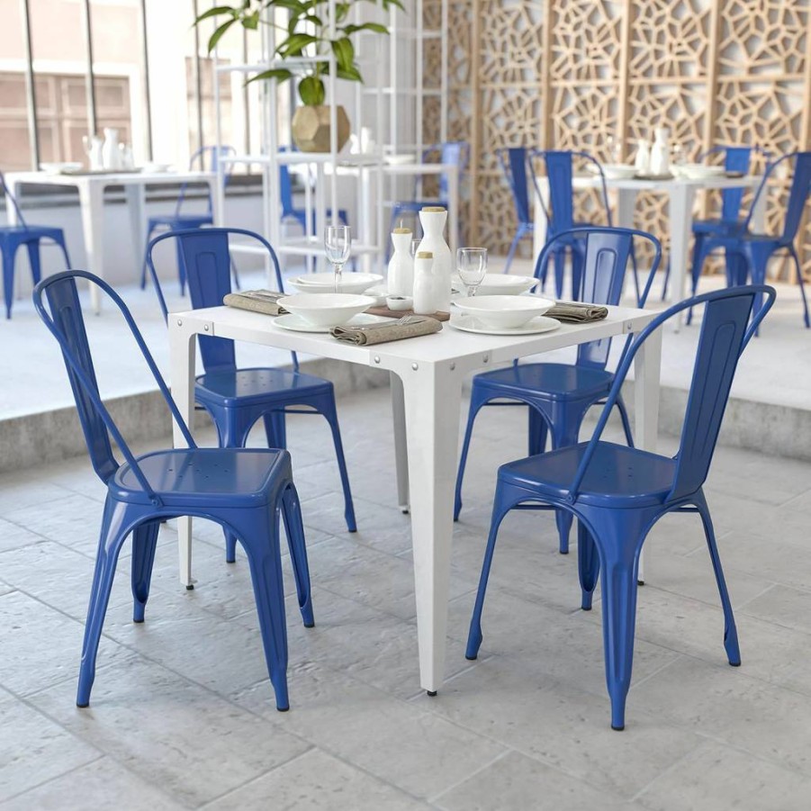 Flash Furniture 4-Pack Blue Metal Stackable Chairs for Indoor & Outdoor Use - Commercial Grade Luke Series