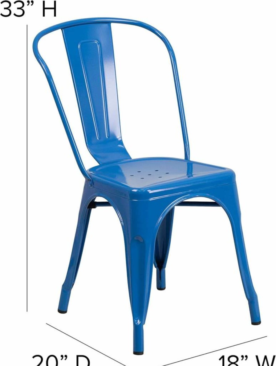 Flash Furniture 4-Pack Blue Metal Stackable Chairs for Indoor & Outdoor Use - Commercial Grade Luke Series
