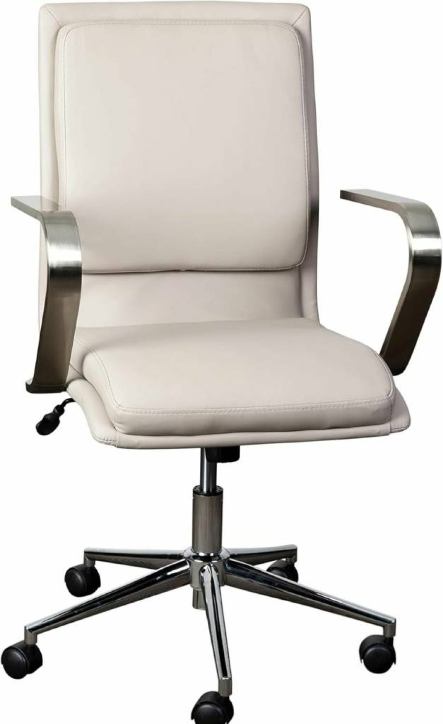 Flash Furniture James Mid-Back Executive Office Chair - White Leathersoft Upholstery, Brushed Gold Metal Base, Adjustable Height & 360 Swivel, Ergonomic Design