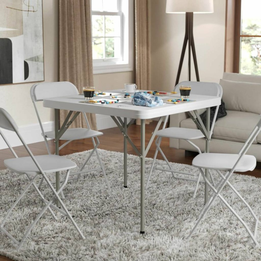 Flash Furniture 2.8ft Square Bi-Fold Folding Table - Brown Wood Grain Finish, Portable with Handle