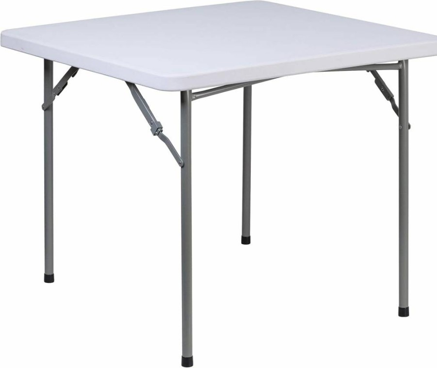 Flash Furniture Kathryn 2.8-Foot Square White Plastic Folding Table with Locking Legs - Granite Finish, Powder Coated Frame
