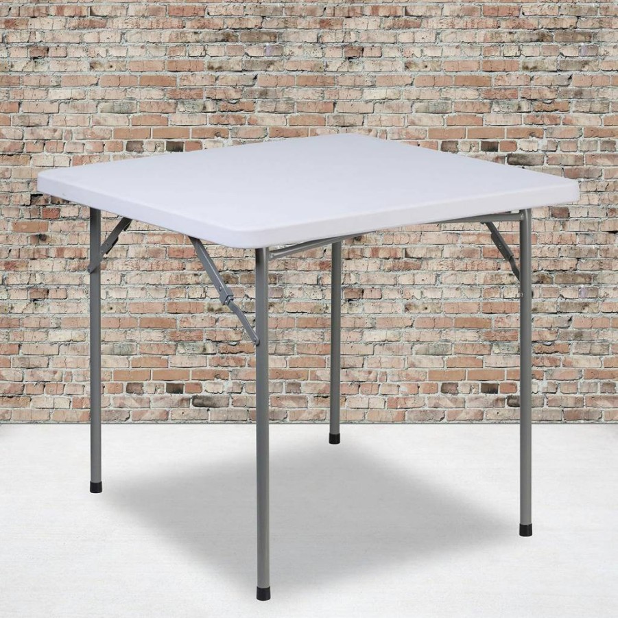 Flash Furniture Kathryn 2.8-Foot Square White Plastic Folding Table with Locking Legs - Granite Finish, Powder Coated Frame