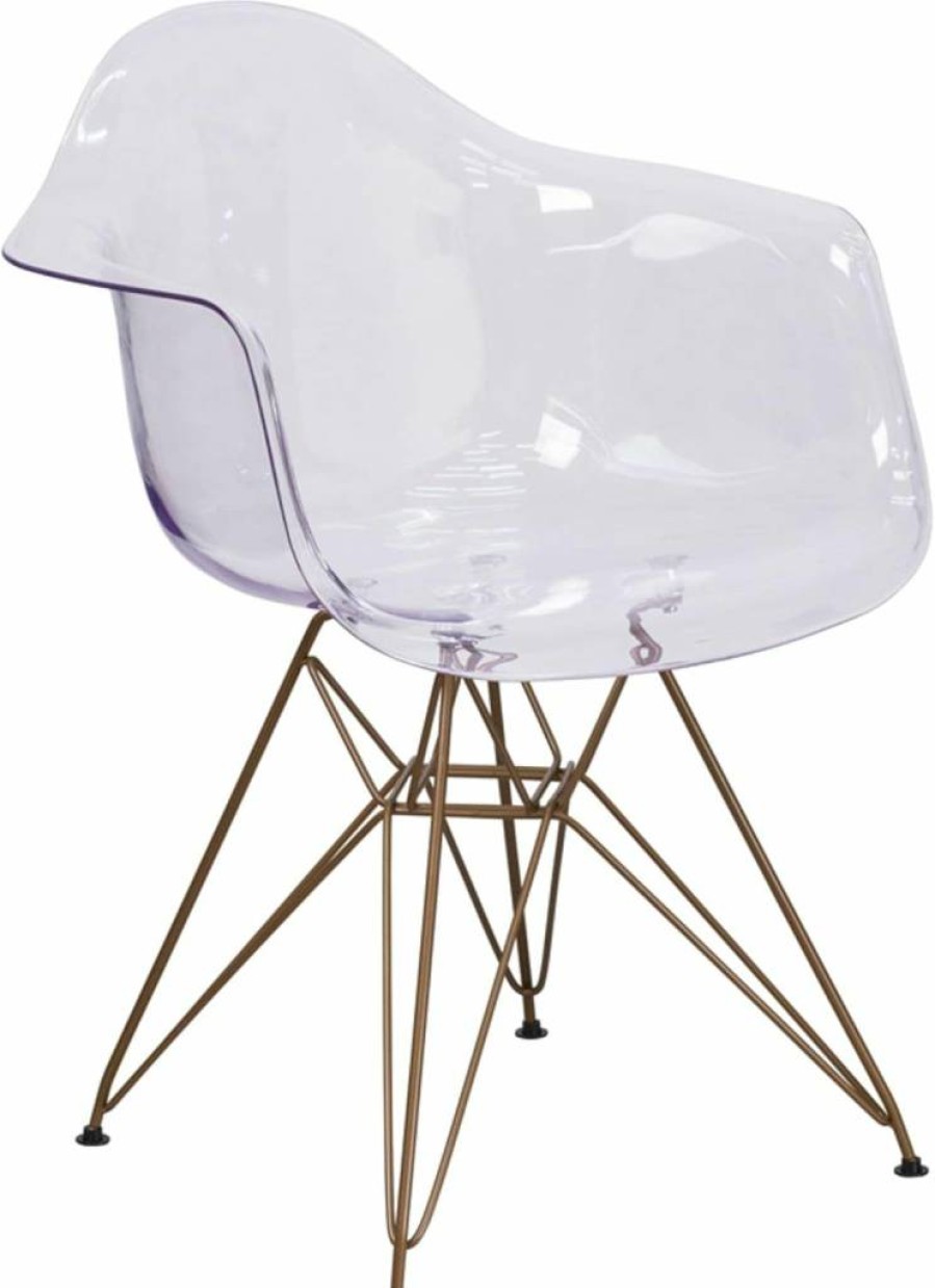 Flash Furniture 2-Pack Allure Transparent Side Chairs with Gold Base - Modern Clear Dining Chairs