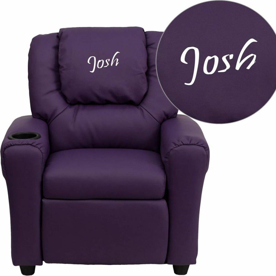 Flash Furniture Purple Kids Recliner Chair with Cup Holder, Headrest, and Personalization Options