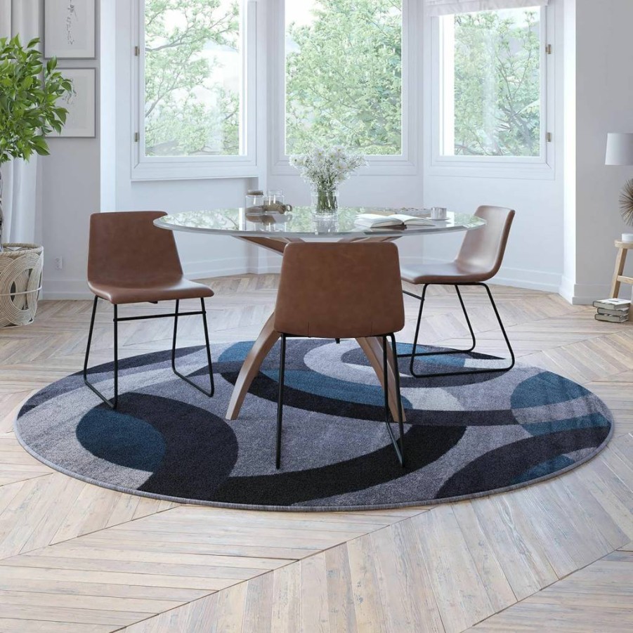 Flash Furniture Harken Collection 2x7 Geometric Black and Gray Olefin Area Rug with Jute Backing for Living Room or Bedroom