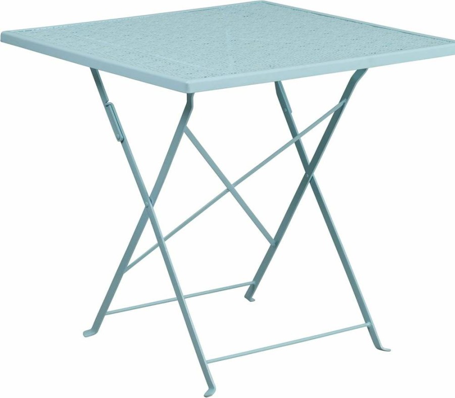 Flash Furniture 28" Square White Steel Folding Table - Indoor Outdoor Patio Dining Commercial Grade