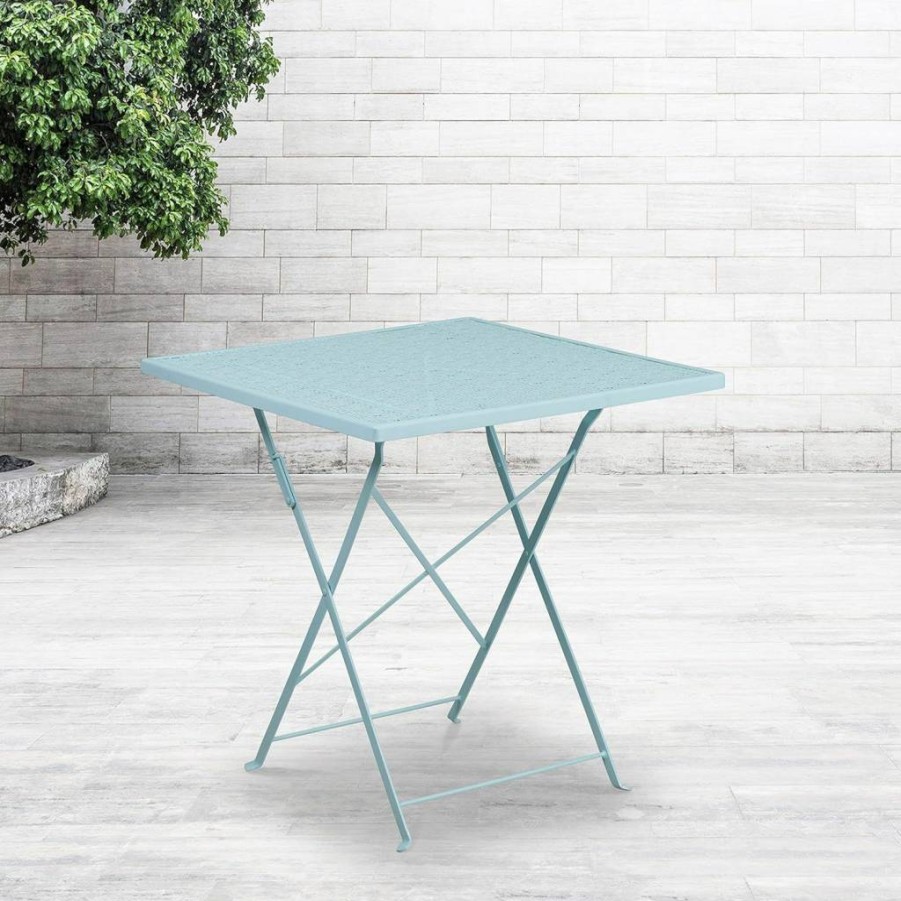 Flash Furniture 28" Square White Steel Folding Table - Indoor Outdoor Patio Dining Commercial Grade