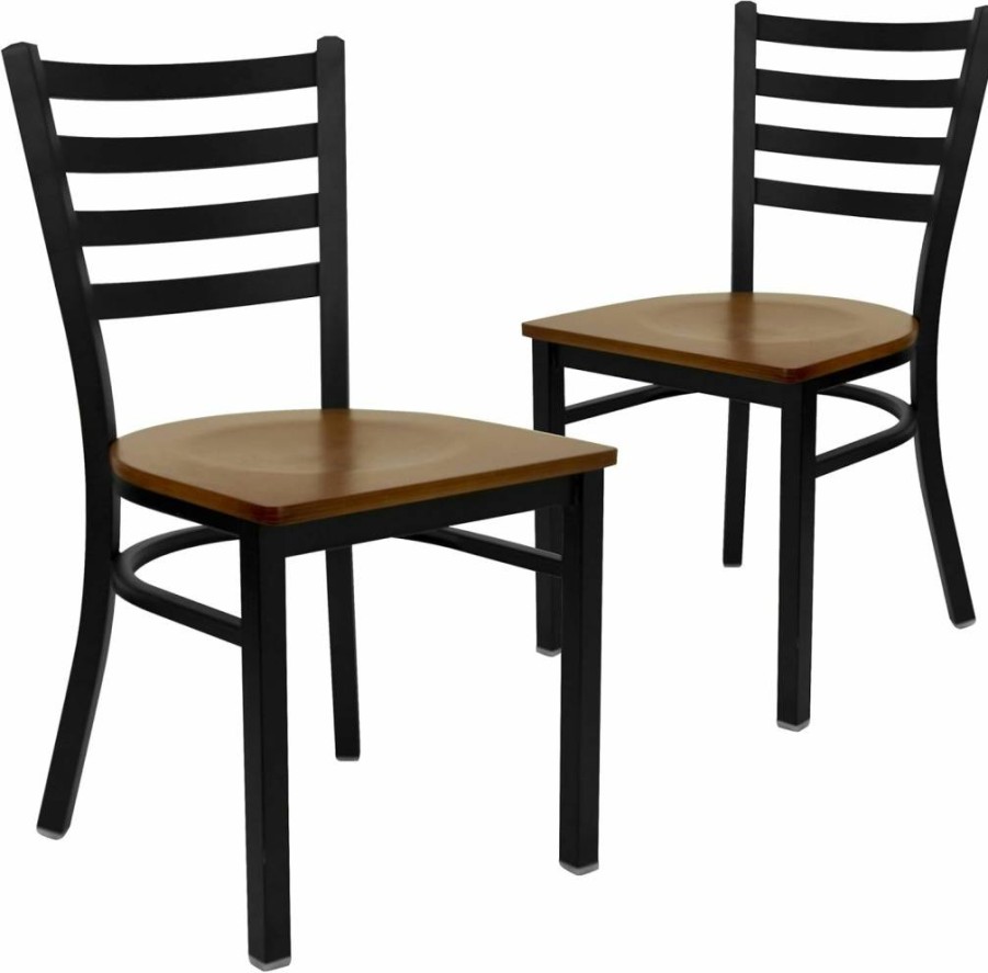 Flash Furniture Hercules Series 2-Pack Black Metal Ladder Back Dining Chairs with Padded Seats – Commercial & Home Use, Lightweight Modern Design