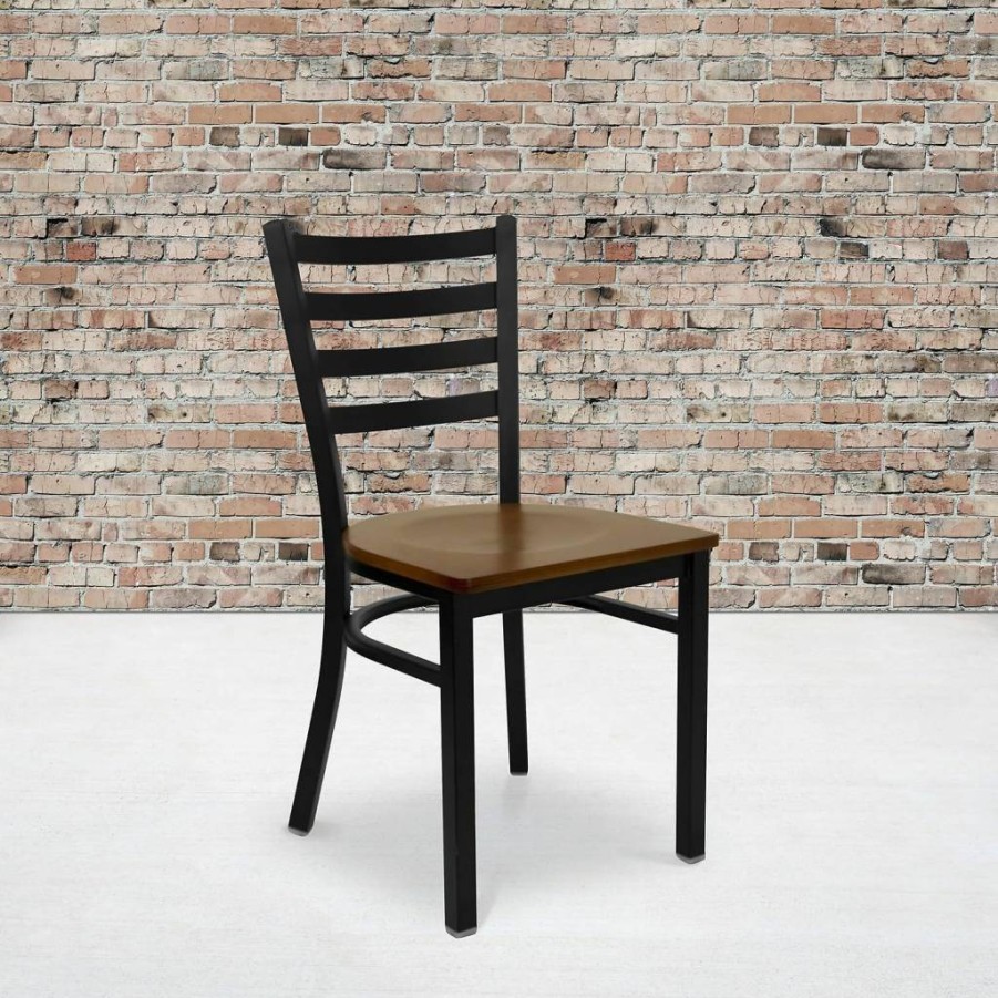 Flash Furniture Hercules Series 2-Pack Black Metal Ladder Back Dining Chairs with Padded Seats – Commercial & Home Use, Lightweight Modern Design