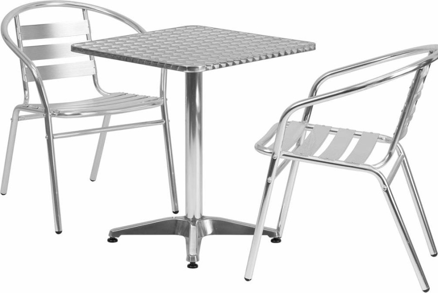 Flash Furniture 23.5" Square Aluminum Patio Dining Set with 2 Slat Back Chairs - Indoor Outdoor Bistro Table