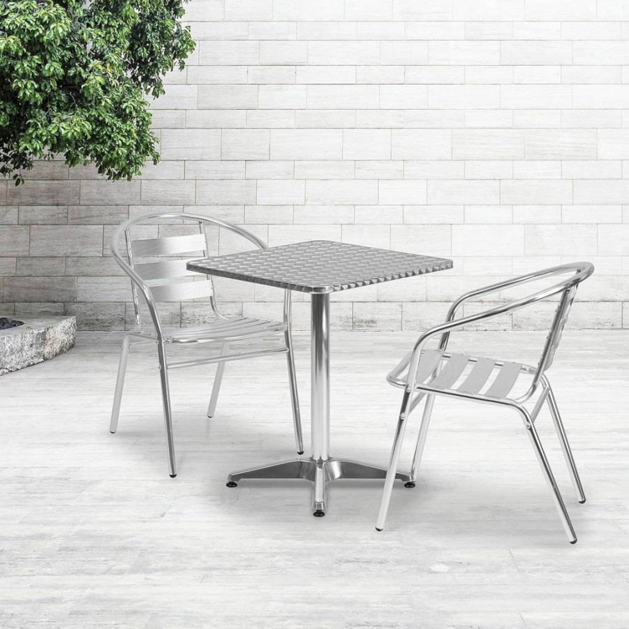 Flash Furniture 23.5" Square Aluminum Patio Dining Set with 2 Slat Back Chairs - Indoor Outdoor Bistro Table