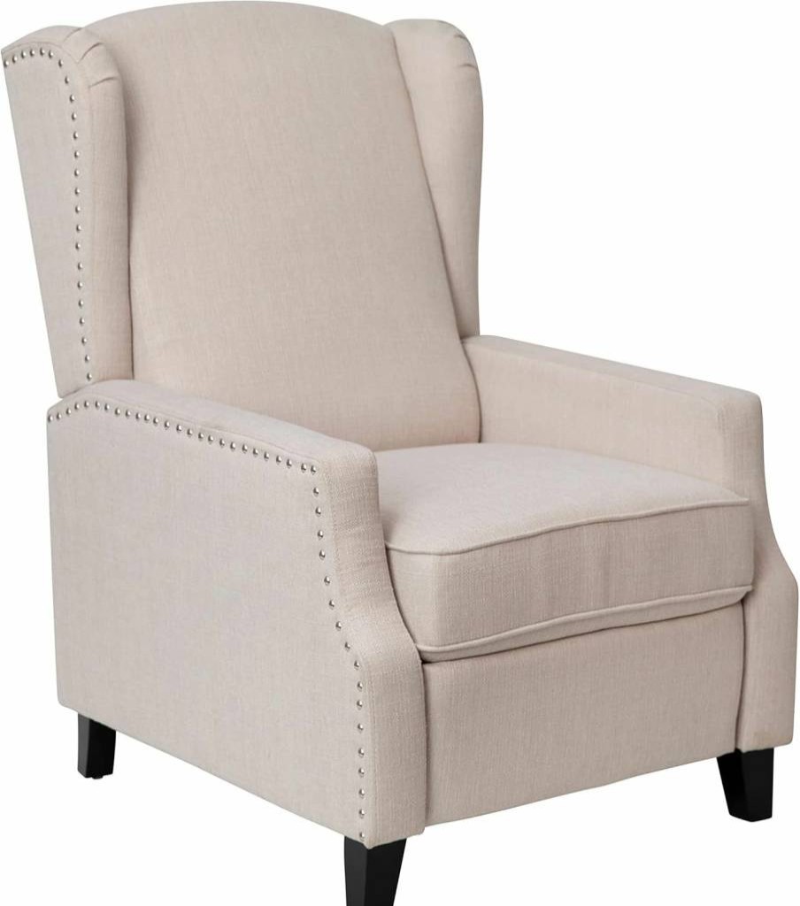 Flash Furniture Prescott Modern Wingback Recliner Chair - Cream Upholstered Pushback Recliner with Pocket Spring Seat, Slim Design Polyester Fabric Sofa