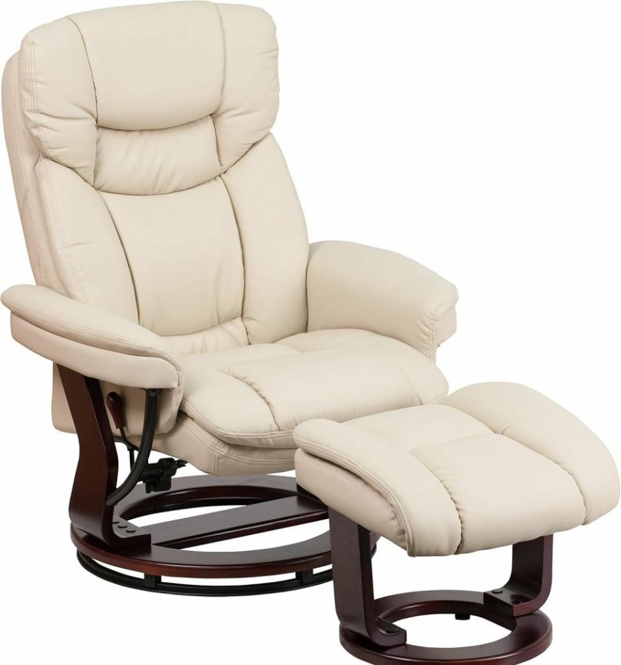 Flash Furniture Allie Swivel Recliner Chair with Ottoman - Padded Leathersoft Upholstery, Footrest & Headrest, Black Comfortable Living Room Seat