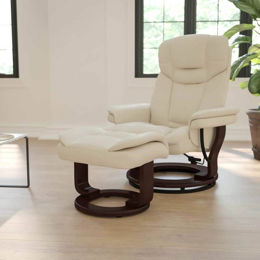 Flash Furniture Allie Swivel Recliner Chair with Ottoman - Padded Leathersoft Upholstery, Footrest & Headrest, Black Comfortable Living Room Seat