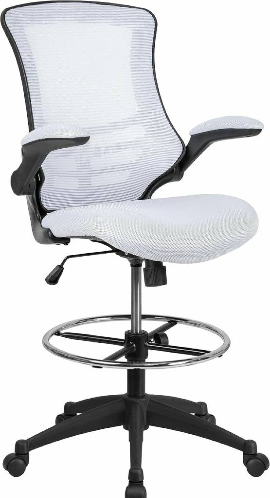 Flash Furniture Kelista Ergonomic Mesh Office Chair - Adjustable Height, Mid-Back Support, Swivel Base & Flip-Up Armrests - Black Desk Chair