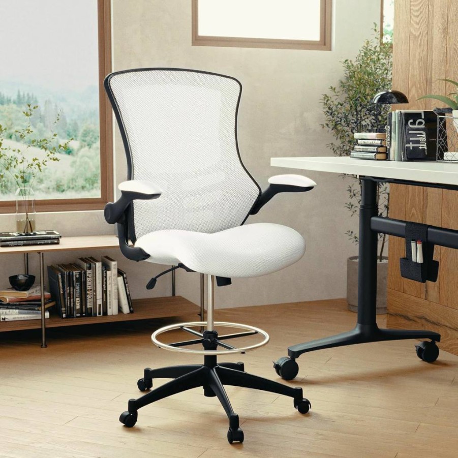 Flash Furniture Kelista Ergonomic Mesh Office Chair - Adjustable Height, Mid-Back Support, Swivel Base & Flip-Up Armrests - Black Desk Chair