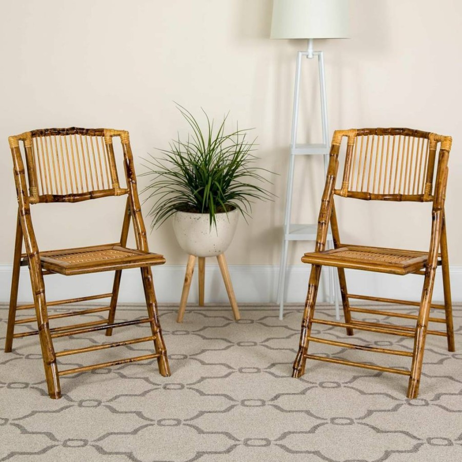 Flash Furniture 4-Pack Modern Bohemian Bamboo Folding Chairs with Curved Backs - 300 lb Capacity, Lightweight Dining Chairs for Indoor Outdoor Use