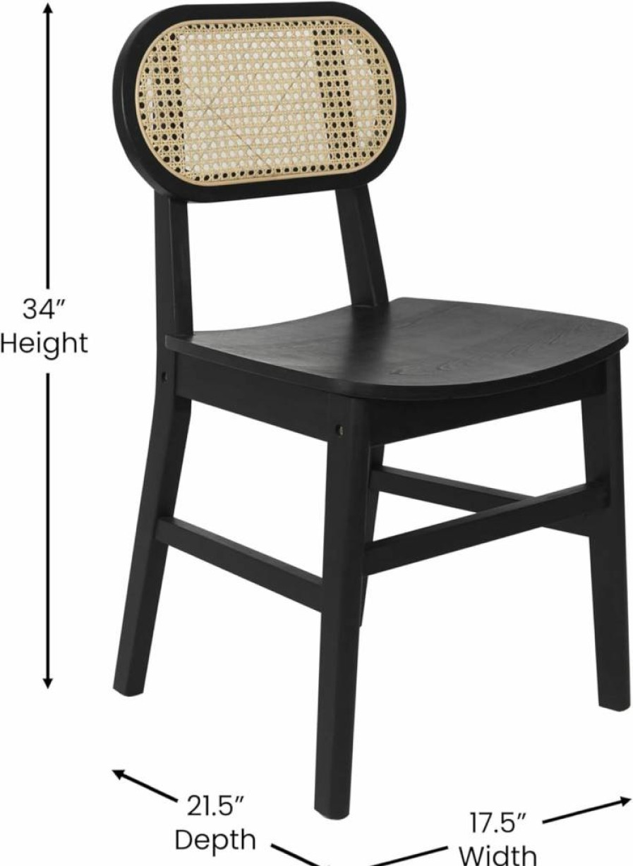 Flash Furniture 2-Pack Natural Cane Rattan Dining Chairs with Solid Wood Frame & Breathable Oval Backrest, Commercial Grade Jacob Style Seating