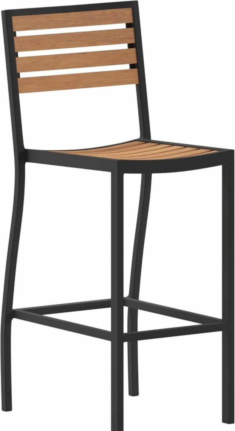 Flash Furniture Lark Commercial Outdoor Bar Stool - Gray Wash Faux Wood & Aluminum Frame, All-Weather Bar Height Stool