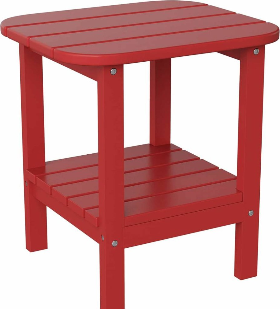 Flash Furniture Newport 2-Tier Adirondack Side Table - Recycled HDPE, All-Weather, Indoor/Outdoor Use, Durable Gray Patio Table