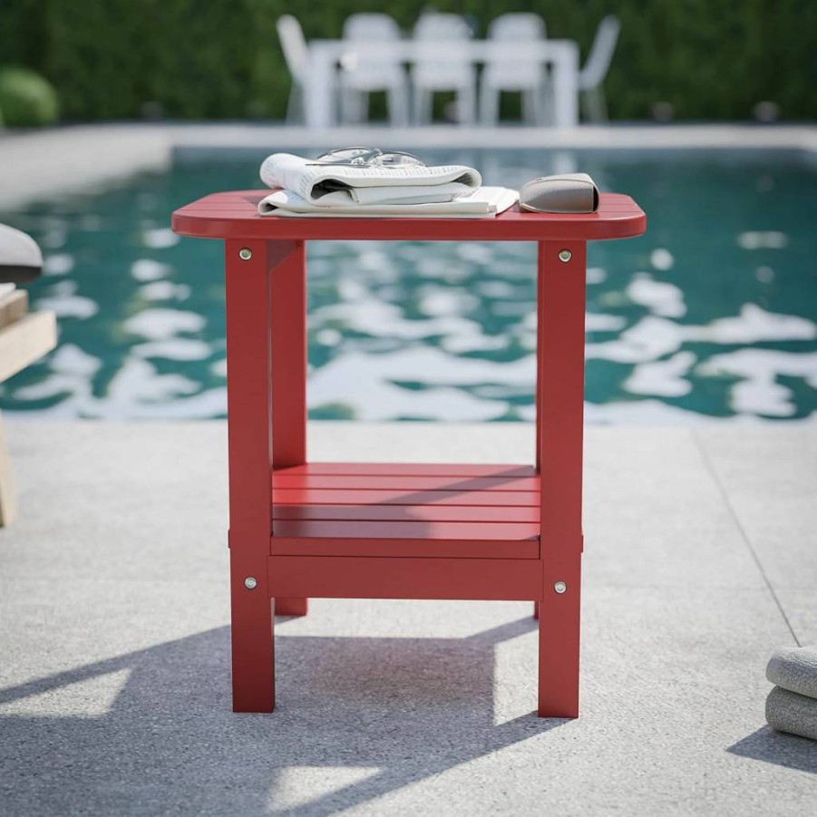 Flash Furniture Newport 2-Tier Adirondack Side Table - Recycled HDPE, All-Weather, Indoor/Outdoor Use, Durable Gray Patio Table
