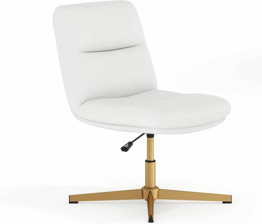 Flash Furniture Chloe Ergonomic Office Chair - Adjustable Height, Leathersoft Mid-Back Swivel Chair, Armless Design in White & Gold