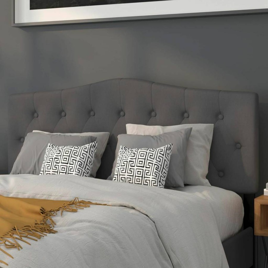 Flash Furniture Queen Size Dark Gray Tufted Upholstered Headboard - Adjustable Height Contemporary Fabric Bed Headboard