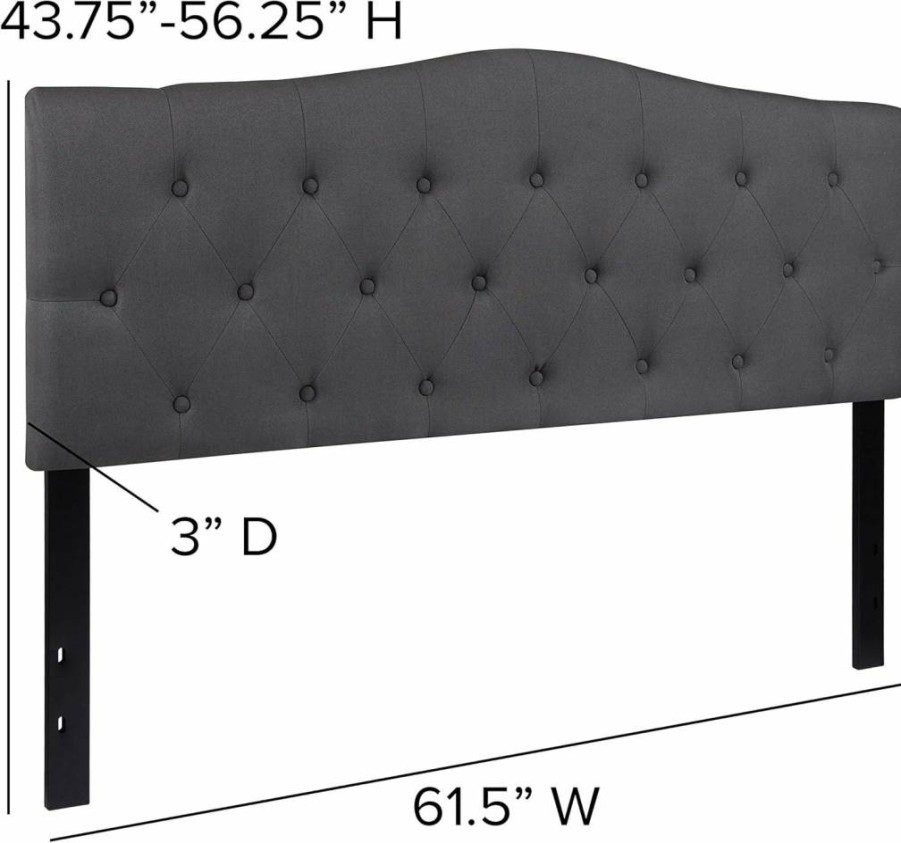 Flash Furniture Queen Size Dark Gray Tufted Upholstered Headboard - Adjustable Height Contemporary Fabric Bed Headboard
