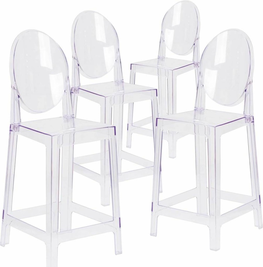 Flash Furniture Revna Transparent Crystal Ghost Counter Stool with Oval Back - Modern Bar Stool for Kitchen & Dining