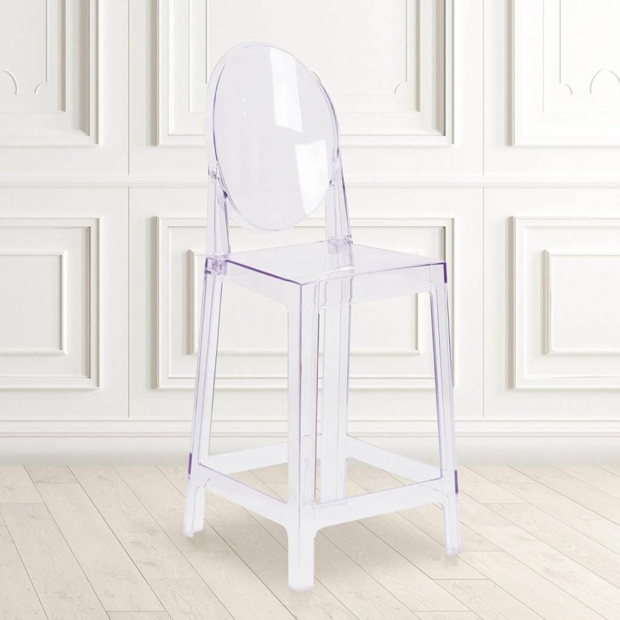 Flash Furniture Revna Transparent Crystal Ghost Counter Stool with Oval Back - Modern Bar Stool for Kitchen & Dining