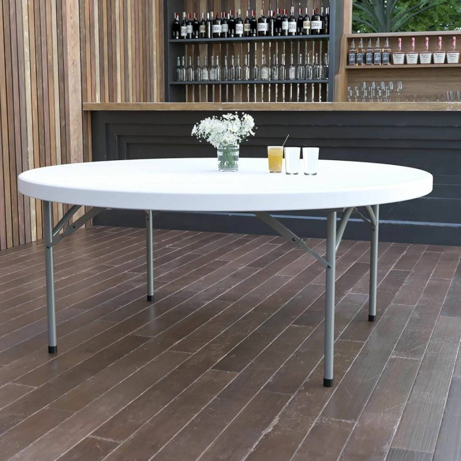 Flash Furniture Elon 2-Foot Round White Folding Table - Portable Plastic Banquet Table for Indoor & Outdoor Events